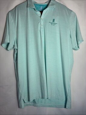 johnnie-O Mint & White Striped Polo UPF 50 Ritz Carlton Golf Club size XXL